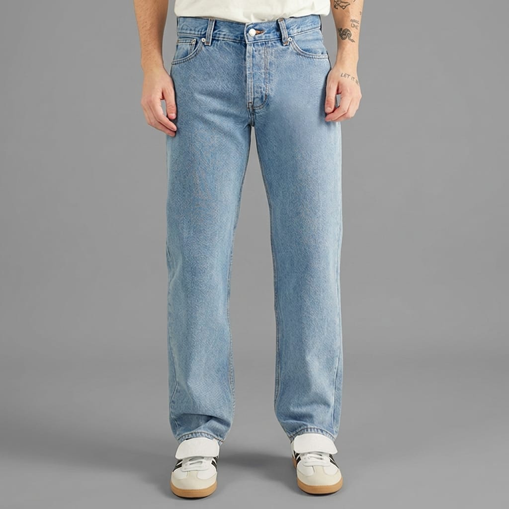 Loose Fit 100% Cotton Mid Waist Denim Jeans (1)