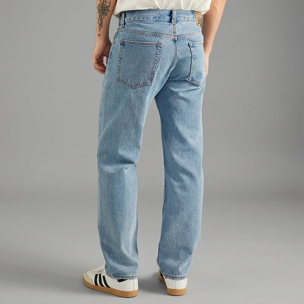 Loose Fit 100% Cotton Mid Waist Denim Jeans (4)