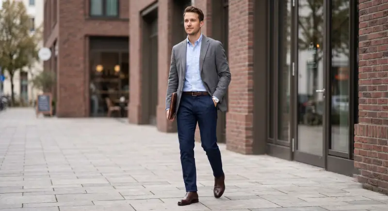 smart casual mens office outfit navy denim chinos blazer