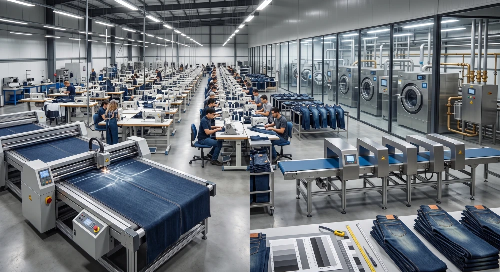 bulk jeans assembly line quality control