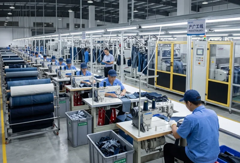 commercial denim manufacturing factory production line