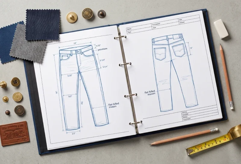 custom denim tech pack design specifications