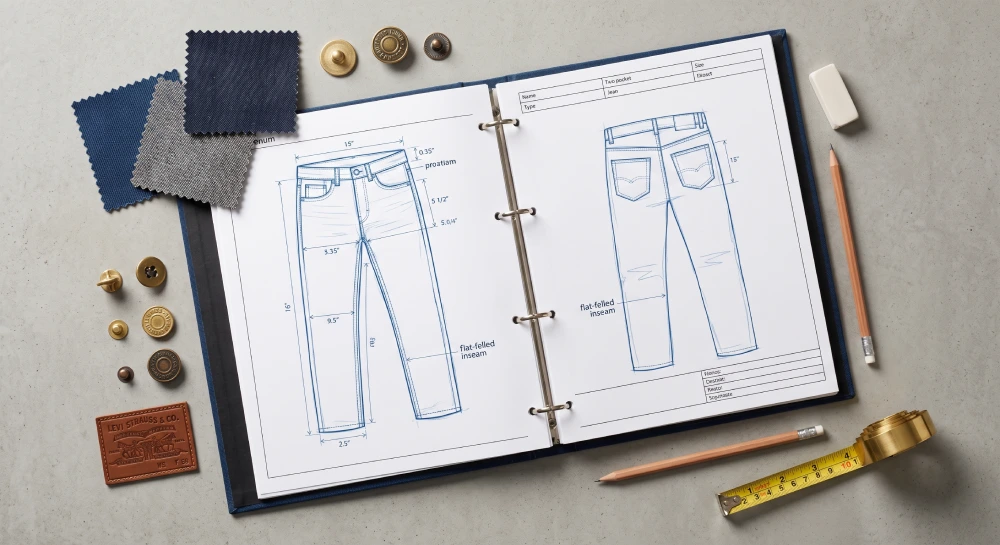custom denim tech pack design specifications