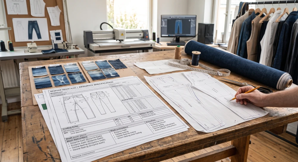 custom oem denim manufacturing tech pack design