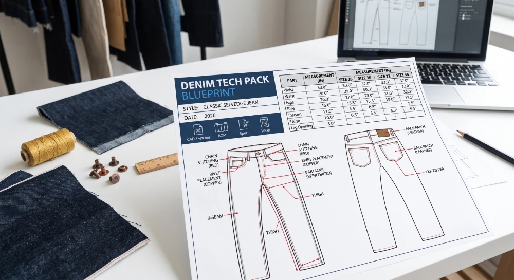 denim tech pack blueprint cad spec sheet