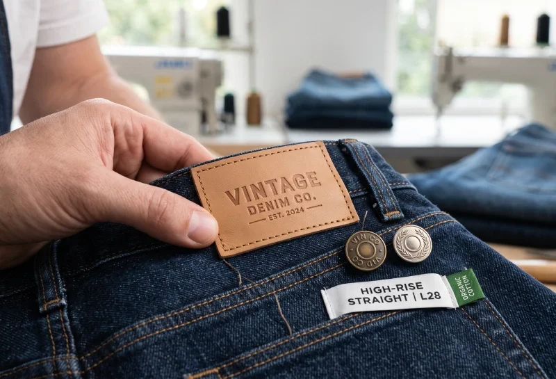 private label denim custom leather patches buttons