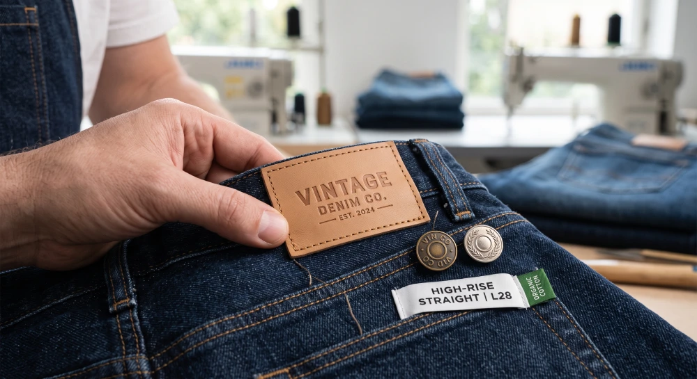 private label denim custom leather patches buttons