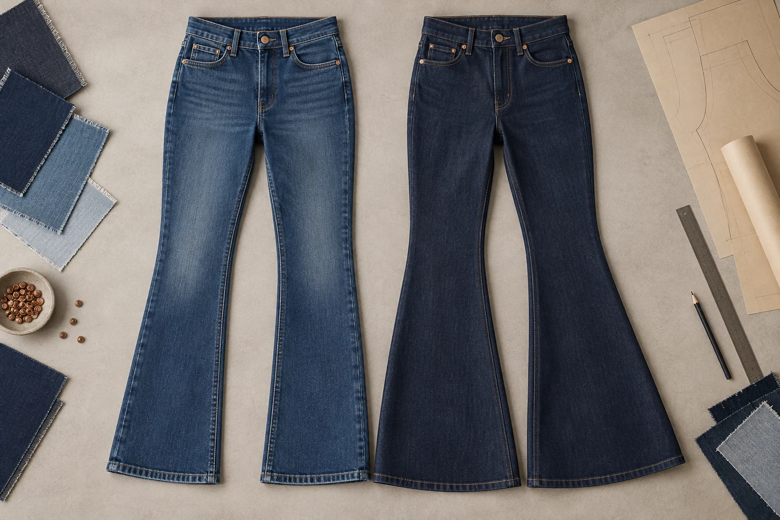 Custom flare and bootcut denim for women with different knee-to-hem proportions