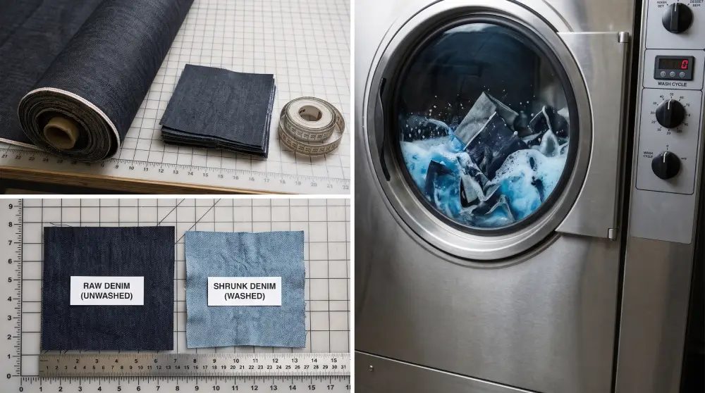 denim shrinkage before after wash spec sheet