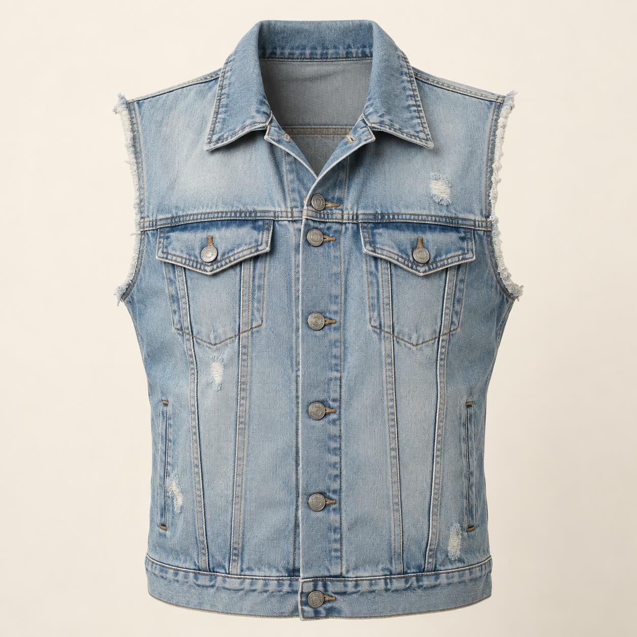 Men's distressed denim vest, AI-generated design reference