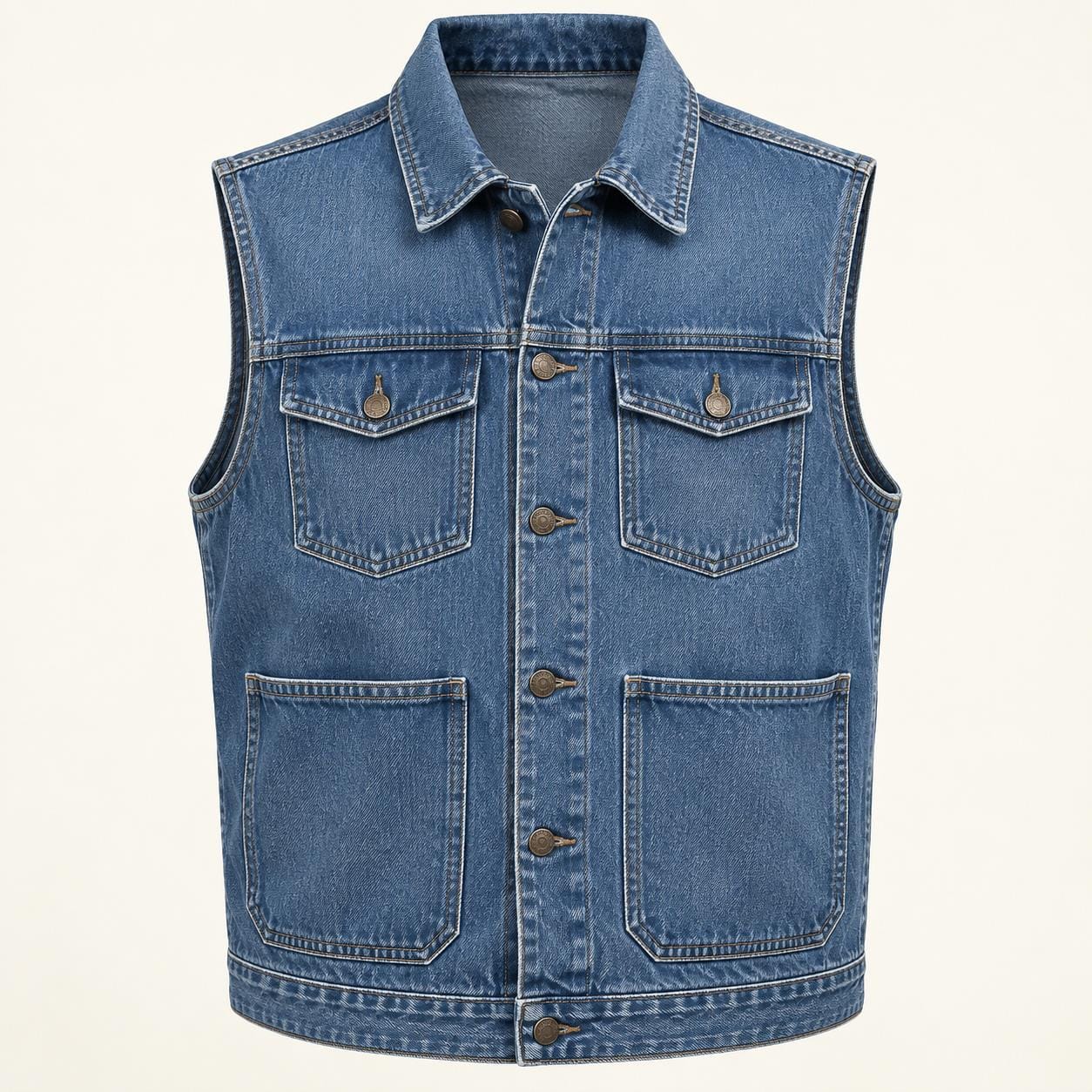 Men's utility denim vest, AI-generated design reference