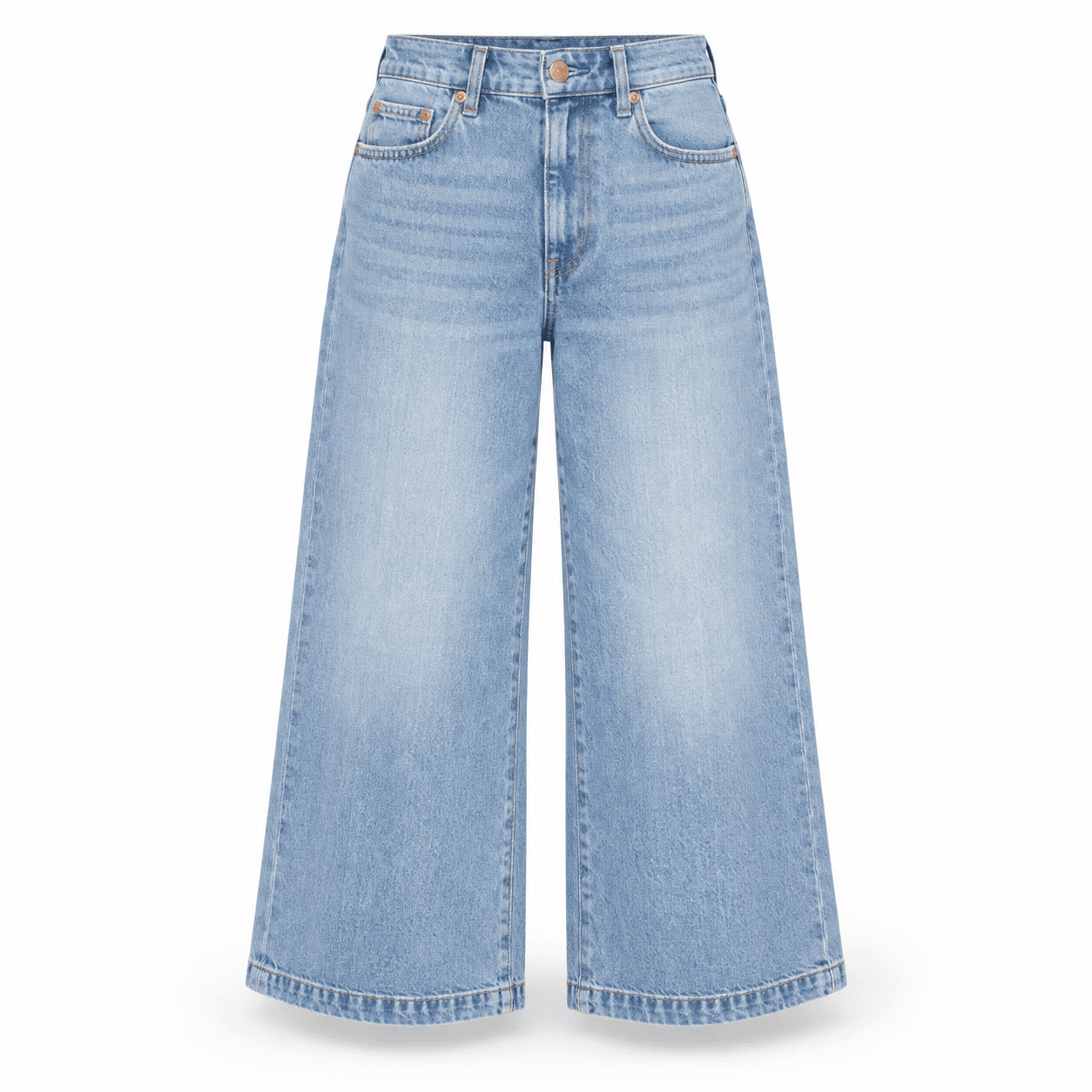 Women's wide-leg cropped denim jeans in light blue