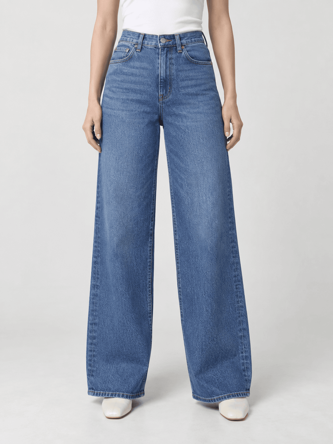 AI-generated classic indigo women's wide leg jeans design reference