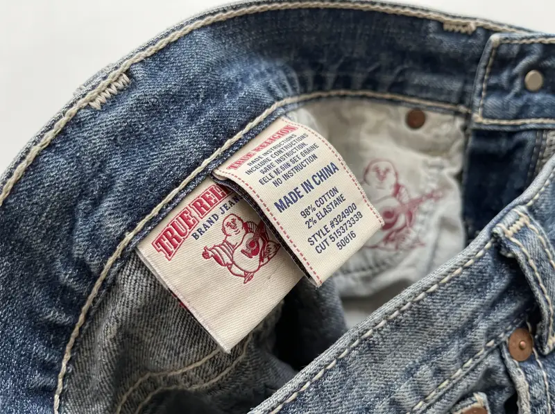 authentic true religion jeans made in china care tag