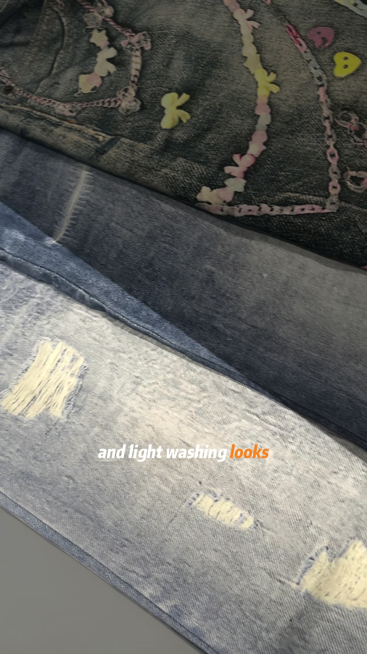 Decorative artwork printed on a denim-look garment