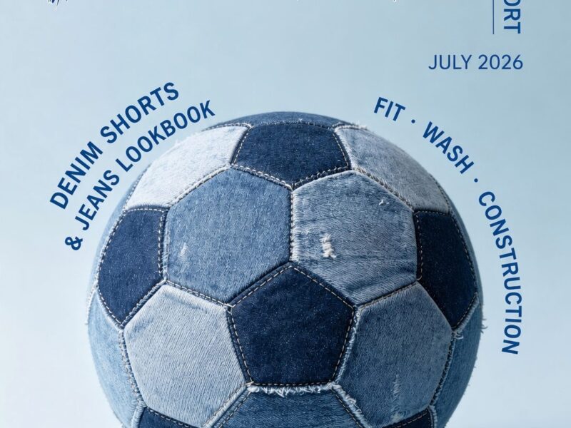 July 2026 denim fashion lookbook cover featuring a denim patchwork ball