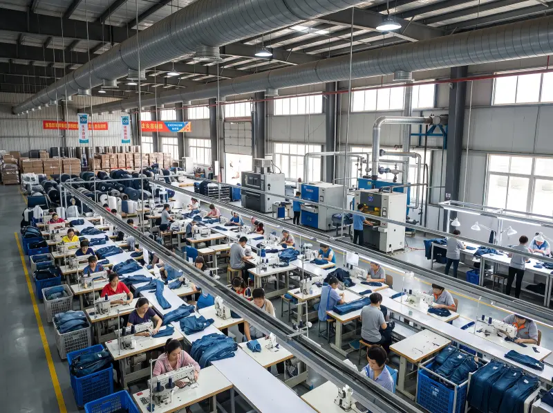 modern denim manufacturing automated production line
